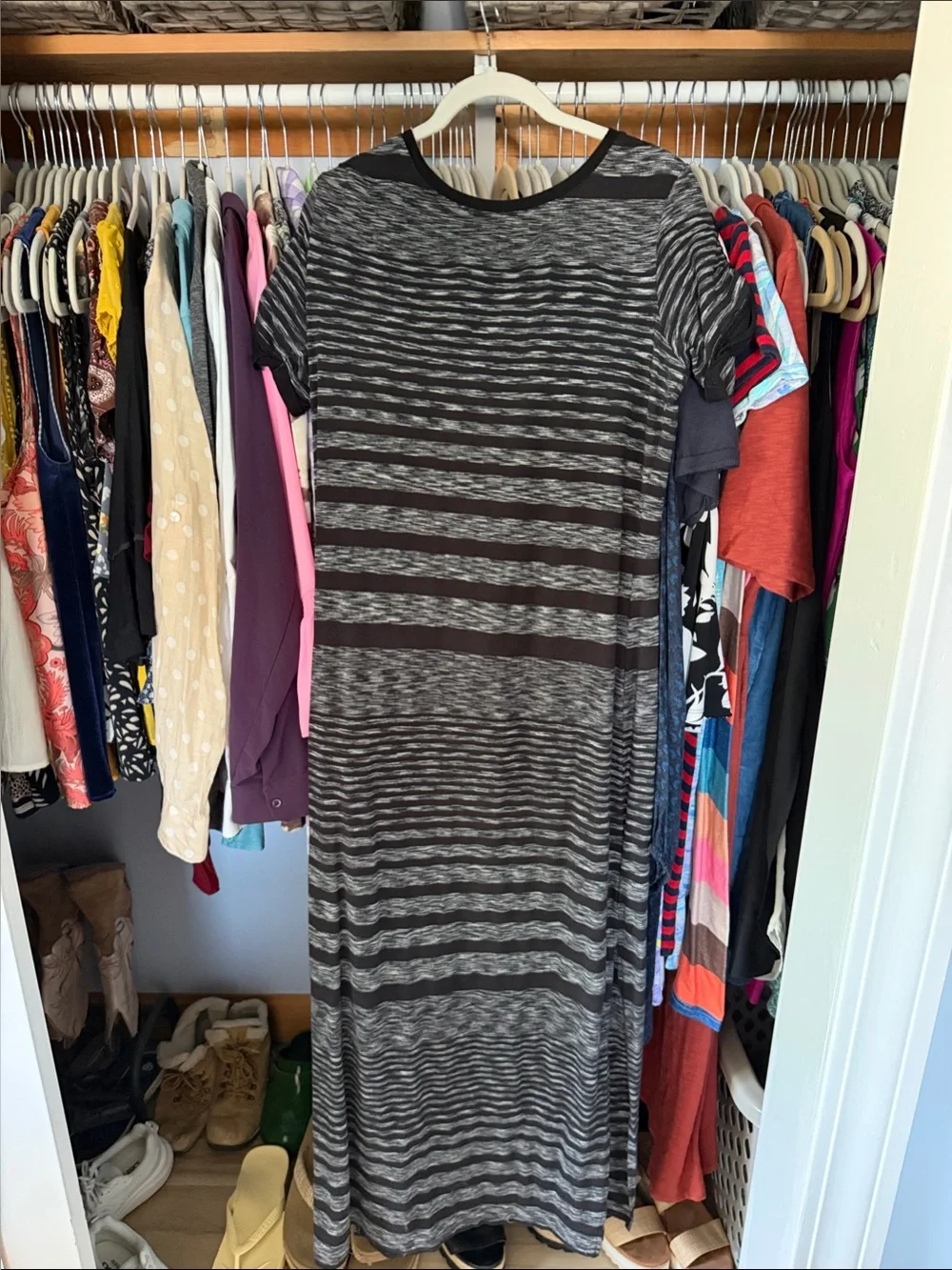 Michael Kors Black and Gray Striped Maxi Dress